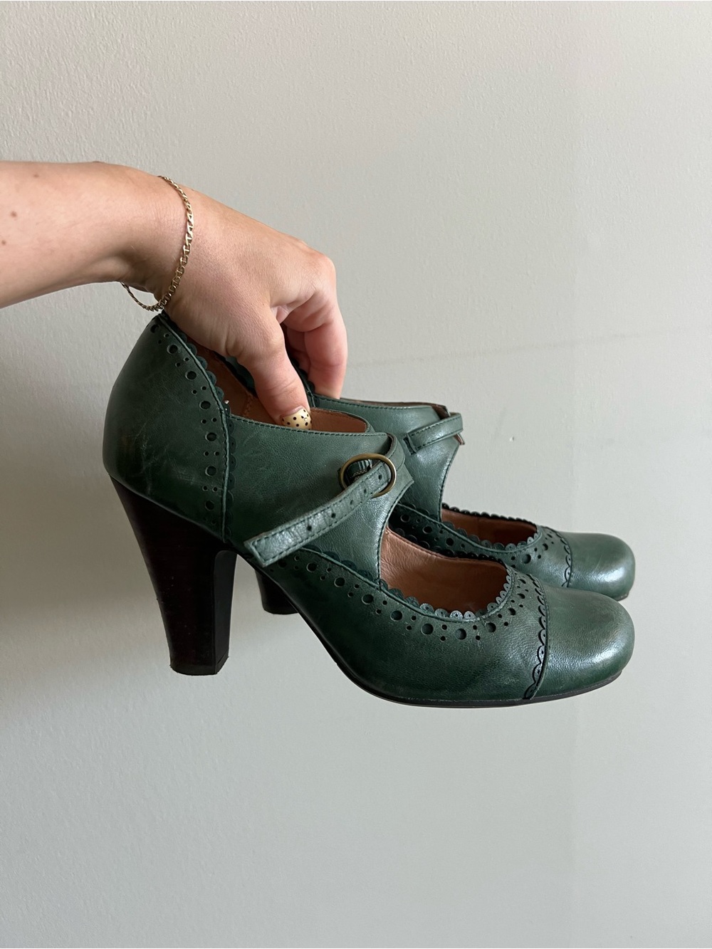 Miz Mooz Leather Dark Green Mary Jane Heels